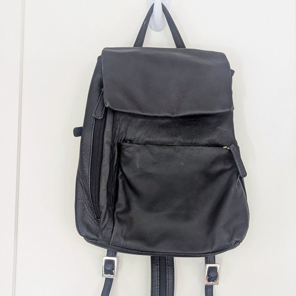VTG Wilsons Leather Pelle Studio Black Convertible Sling Backpack Soft Leather